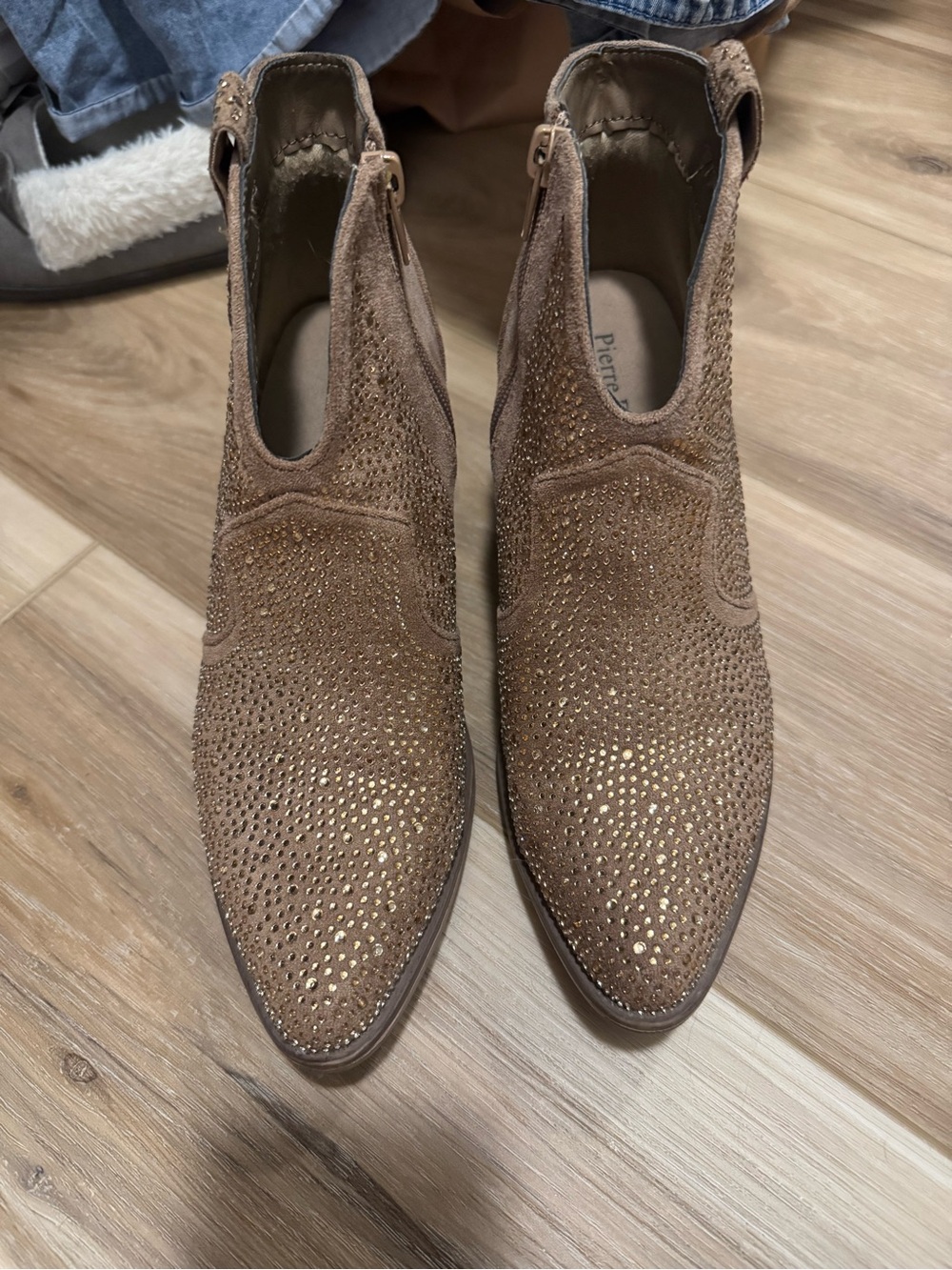 Pierre Dumas Brown Suede Ankle Booties with Gold Stud Accents